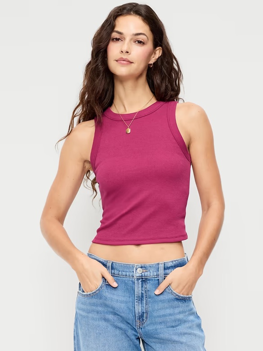 TALL Old Navy Snug Crop Tank Top Fuschia M Tall